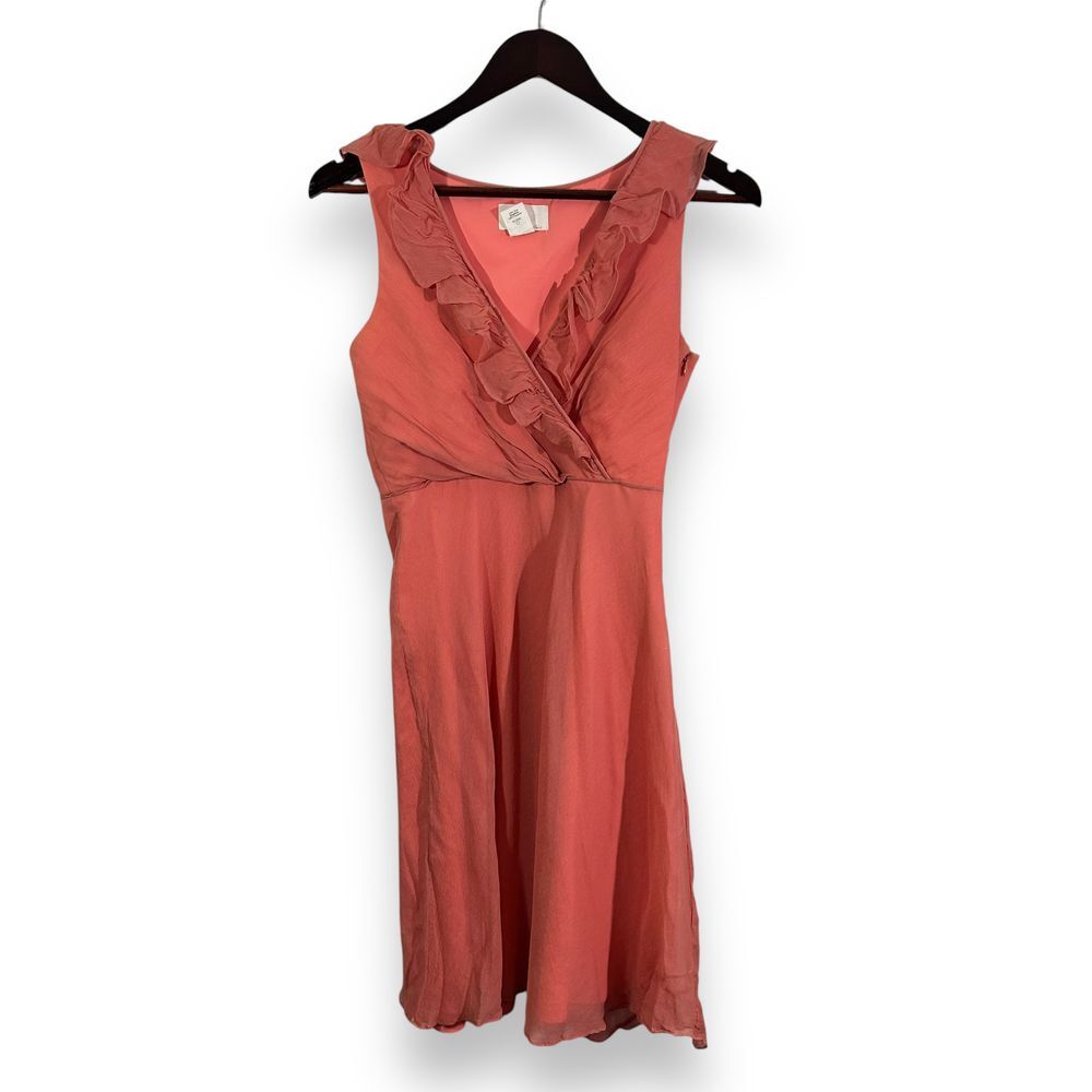 J Crew Silk‎ Coral Ruffle Wrap Dress Sleeveless Summer Cocktail Party Womens 0